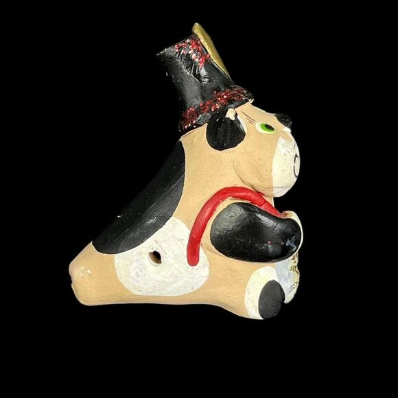 Vintage Cat Clay Whistle Russian Folk Art Hand Painted Male Wearing Tuxedo READ - Picture 6 of 8